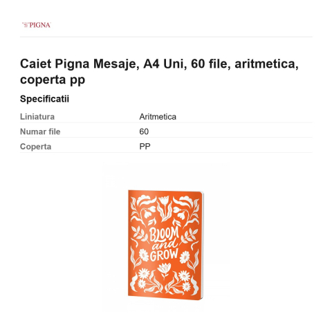 Caiet Pigna Mesaje, A4, 60 file, aritmetica, coperta pp uni [2]