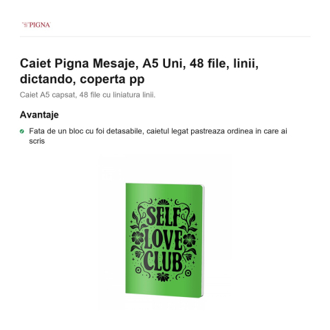 Caiet Pigna Mesaje, A5, 48 file, linii, dictando, coperta pp uni [1]