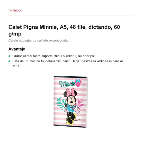 Caiet Pigna Minnie, A5, 48 file, dictando, 60 g/mp [1]