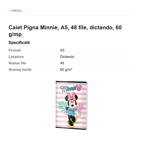 Caiet Pigna Minnie, A5, 48 file, dictando, 60 g/mp [2]
