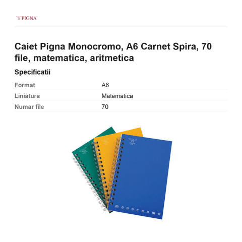 Carnet Pigna Monocromo, A6, 70 file, matematica, spira aritmetica [2]
