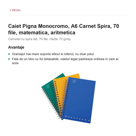 Carnet Pigna Monocromo, A6, 70 file, matematica, spira aritmetica [1]