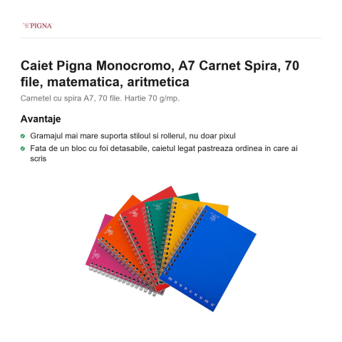 Carnet Pigna Monocromo, A7, 70 file, matematica, spira aritmetica [1]