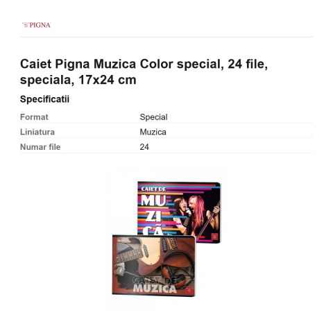 Caiet Pigna Muzica Color, 24 file, 17x24 cm [2]