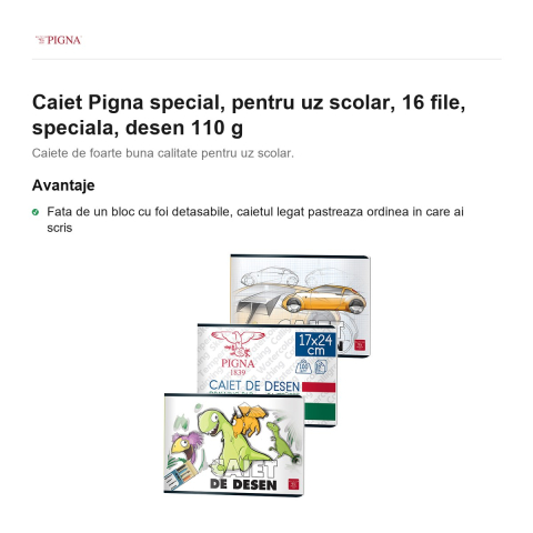 Caiet Pigna, pentru uz scolar, 16 file, desen 110 g [1]