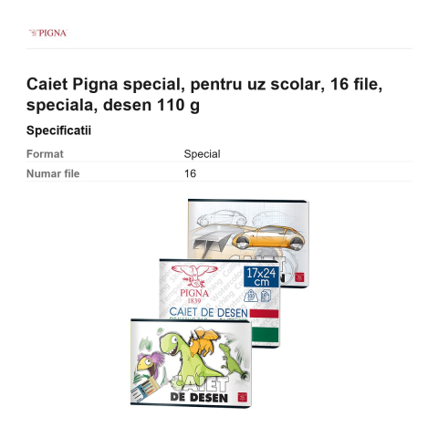 Caiet Pigna, pentru uz scolar, 16 file, desen 110 g [2]