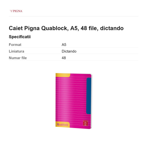Caiet Pigna Quablock, A5, 48 file, dictando [2]