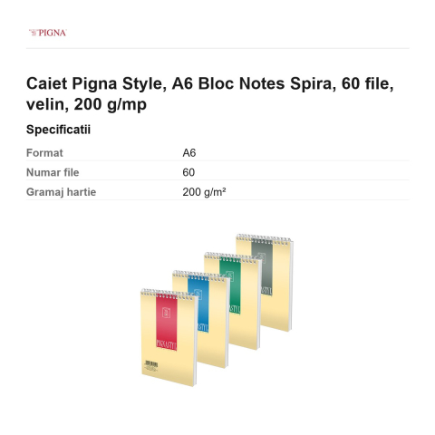 Bloc notes Pigna Style, A6, 60 file, velin, 200 g/mp, spira [2]