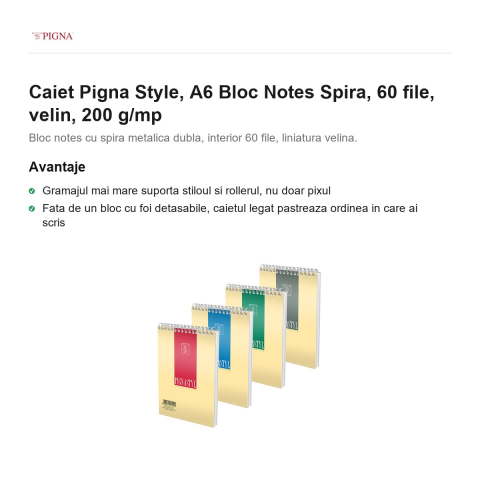 Bloc notes Pigna Style, A6, 60 file, velin, 200 g/mp, spira [1]