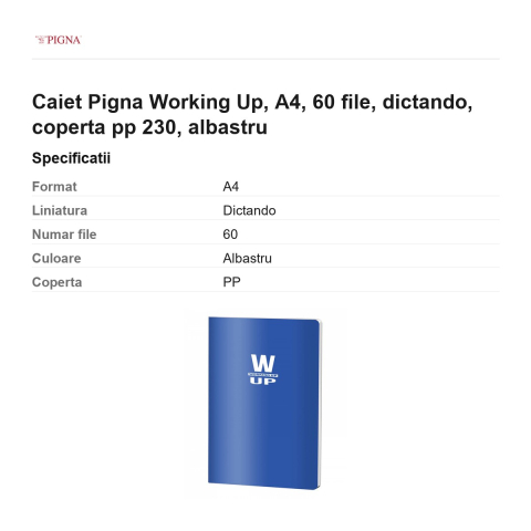 Caiet Pigna Working Up, A4, 60 file, dictando, coperta pp 230, albastru [2]