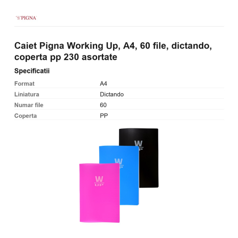 Caiet Pigna Working Up, A4, 60 file, dictando, coperta pp 230 asortate [2]