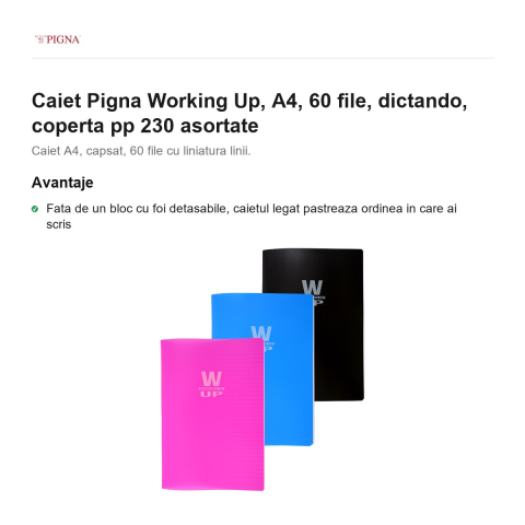 Caiet Pigna Working Up, A4, 60 file, dictando, coperta pp 230 asortate [1]