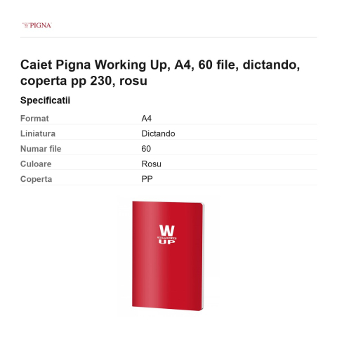 Caiet Pigna Working Up, A4, 60 file, dictando, coperta pp 230, rosu [2]