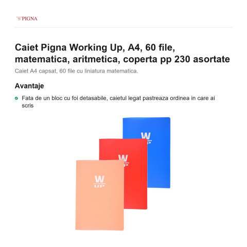 Caiet Pigna Working Up, A4, 60 file, matematica, aritmetica, coperta pp 230 asortate [1]