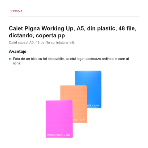 Caiet Pigna Working Up, A5, din plastic, 48 file, dictando, coperta pp [1]