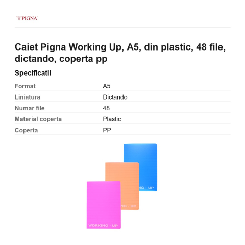 Caiet Pigna Working Up, A5, din plastic, 48 file, dictando, coperta pp [2]