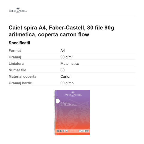 Caiet spira A4, Faber-Castell, 80 file 90g aritmetica, coperta carton flow [2]