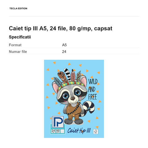 Caiet tip III A5, 24 file, 80 g/mp, capsat [2]