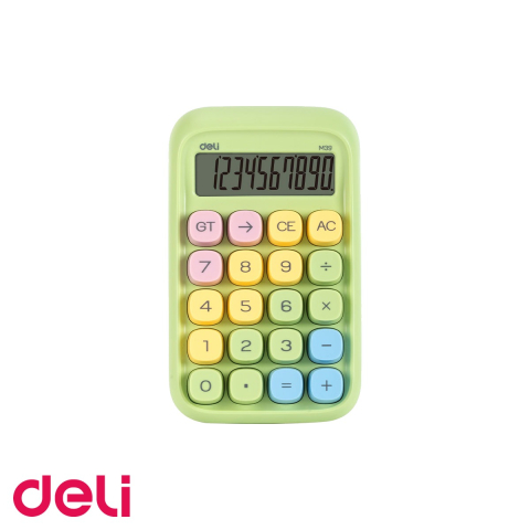 Calculatoare numerice - Calculator de birou Deli, 10 cifre, taste multicolore, display LCD inclinat, verde