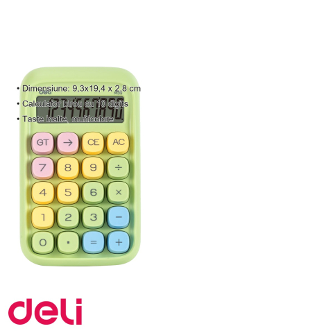 Calculator de birou Deli, 10 cifre, taste multicolore, display LCD inclinat, verde [2]
