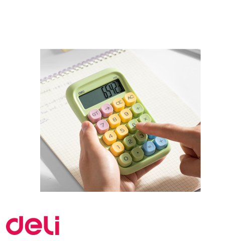 Calculator de birou Deli, 10 cifre, taste multicolore, display LCD inclinat, verde [3]