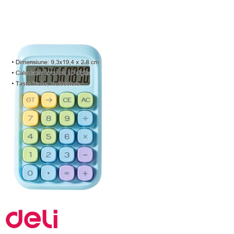 Calculator de birou Deli, 10 digits, taste multicolore, display LCD inclinat, albastru [2]