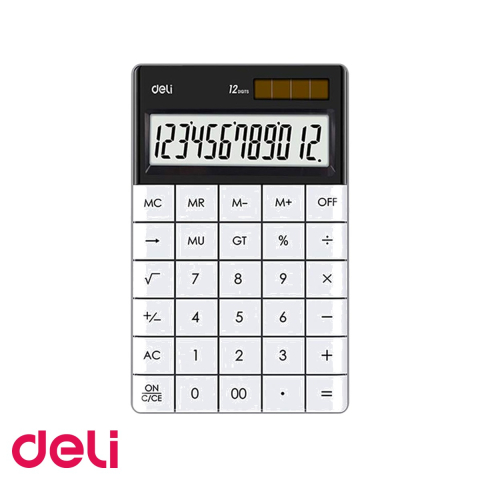 Calculatoare numerice - Calculator de birou Deli, 12 cifre, ecran LCD, alimentare dubla, taste touch, design modern alb