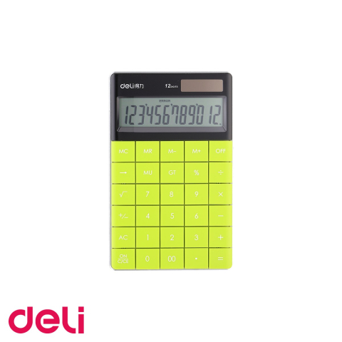 Calculatoare numerice - Calculator de birou Deli, 12 cifre, taste touch, alimentare dubla, verde, pentru birou si scoala
