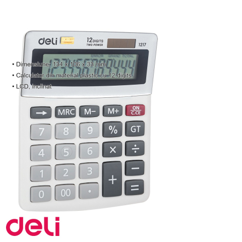 Calculator de birou Deli 1217, 12 digits, display LCD inclinat, alimentare dubla, pentru birou si contabilitate [2]