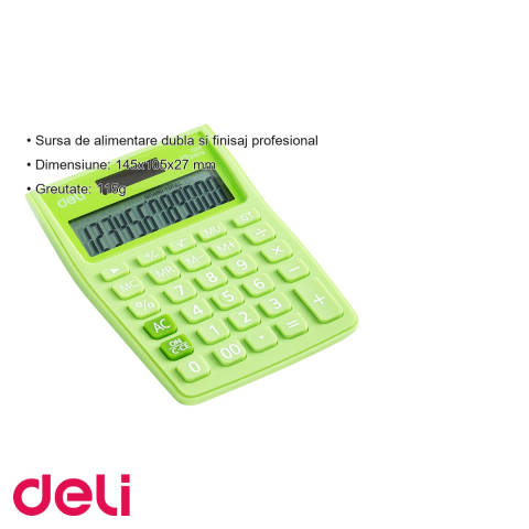 Calculator de birou Deli 1238, 12 cifre, alimentare dubla, design alb-verde, pentru calcule fiscale [2]