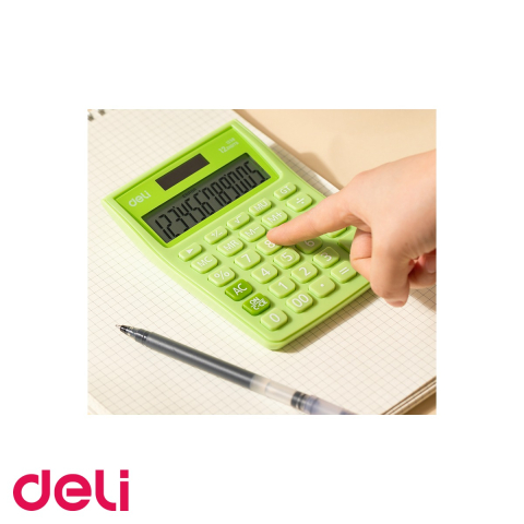 Calculator de birou Deli 1238, 12 cifre, alimentare dubla, design alb-verde, pentru calcule fiscale [4]