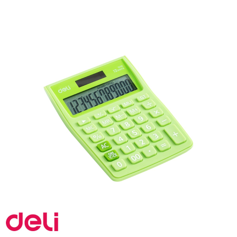 Calculatoare numerice - Calculator de birou Deli 1238, 12 cifre, alimentare dubla, design alb-verde, pentru calcule fiscale