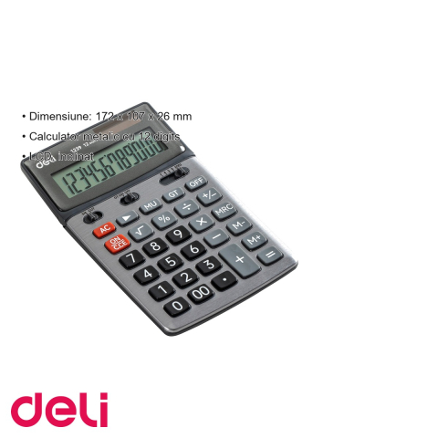Calculator de birou Deli 1239, 12 digits, ecran LCD inclinat, alimentare dubla, pentru uz profesional [2]