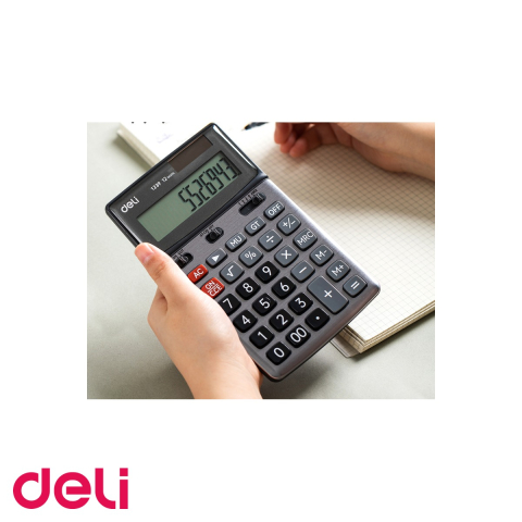 Calculator de birou Deli 1239, 12 digits, ecran LCD inclinat, alimentare dubla, pentru uz profesional [3]