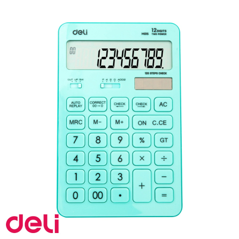Calculatoare numerice - Calculator de birou Deli 1531 cu 12 cifre, afisaj LCD reglabil, bleu pastel, pentru calcule fiscale