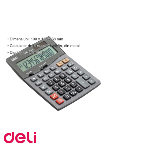 Calculator de birou Deli 1629, 12 digits, carcasa metalica, pentru calcule financiare si contabile [2]