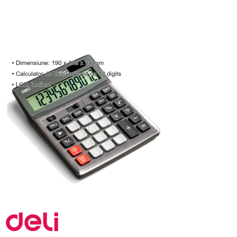 Calculator de birou Deli 1654, display LCD 12 cifre, carcasa metalica, pentru birou si contabilitate [2]