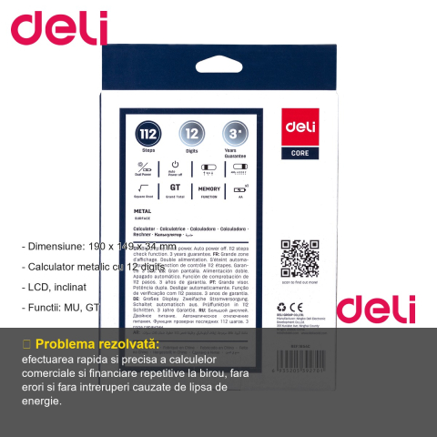 Calculator de birou Deli 1654C, 12 digits, carcasa metalica, ecran LCD inclinat, pentru birou [1]