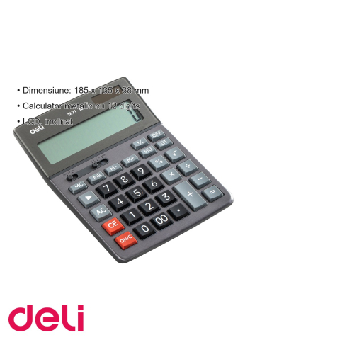 Calculator de birou Deli 1671, 12 cifre, carcasa metalica, taste touch, pentru uz profesional [2]