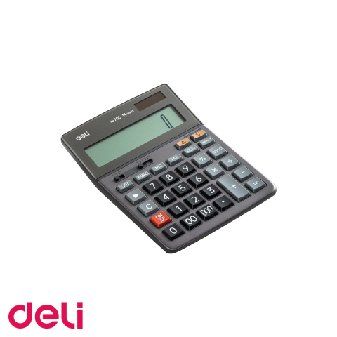 Calculatoare numerice - Calculator de birou Deli 1671C, 14 digits, ecran LCD inclinat, alimentare dubla, carcasa metalica