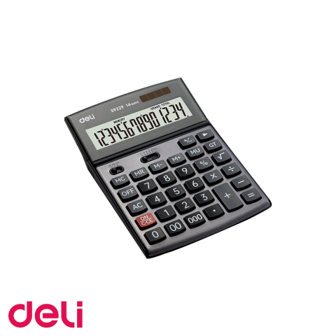 Calculatoare numerice - Calculator de birou Deli 39229, 14 digits, carcasa metalica, ecran LCD inclinat, pentru birou si contabilitate