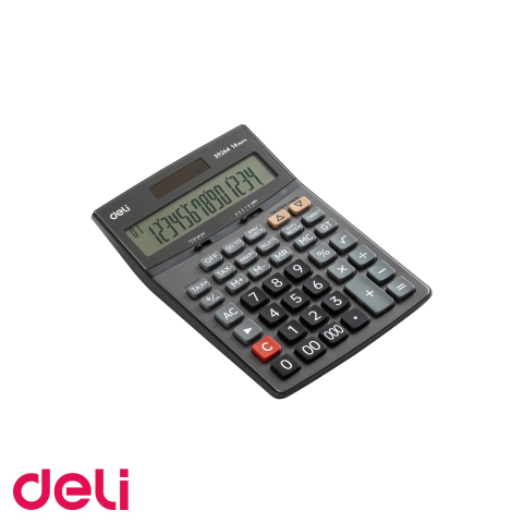 Calculatoare numerice - Calculator de birou Deli 39264, 14 digits, carcasa metal, display LCD inclinat, alimentare dubla