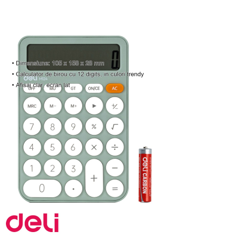 Calculator de birou Deli EM124, 12 digits, design fashion vernil, pentru birou si acasa [2]