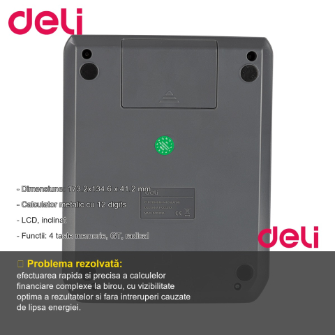 Calculator de birou Deli M00820, 12 cifre, ecran LCD inclinat, alimentare dubla, pentru uz profesional [1]