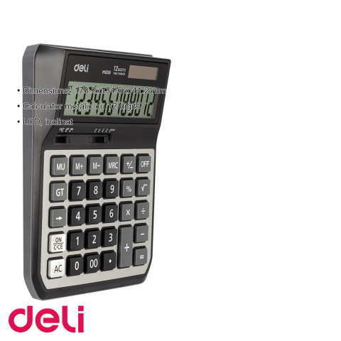 Calculator de birou Deli M00820, 12 cifre, ecran LCD inclinat, alimentare dubla, pentru uz profesional [2]