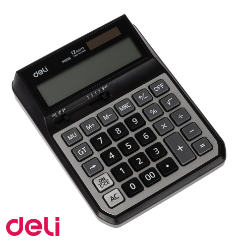 Calculator de birou Deli M00820, 12 cifre, ecran LCD inclinat, alimentare dubla, pentru uz profesional [3]