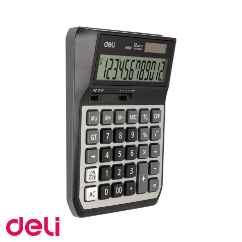 Calculatoare numerice - Calculator de birou Deli M00820, 12 cifre, ecran LCD inclinat, alimentare dubla, pentru uz profesional