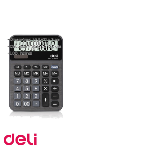 Calculator de birou Deli M07, 12 digits, carcasa metalica, display LCD inclinat, alimentare dubla, pentru birou [2]