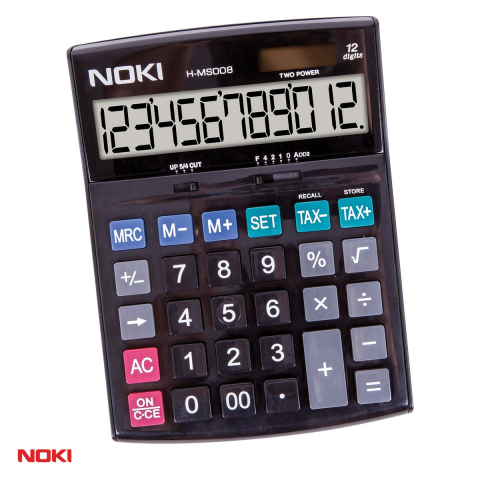 Birotica papetarie - Calculator de birou NOKI HMS008 cu 12 cifre, display LCD inclinat, alimentare solara si cu baterie, functii TAX si SET, 3 taste de memorie, 180x115x32 mm, gri