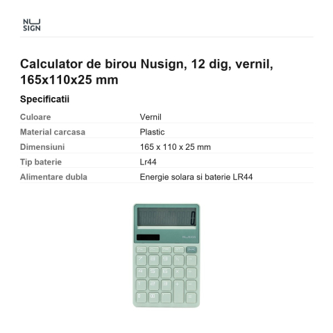 Calculator de birou Nusign, 12 dig, vernil, 165x110x25 mm [2]